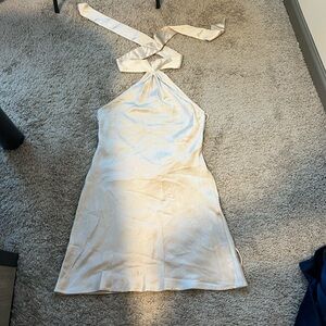 high neck champagne dress